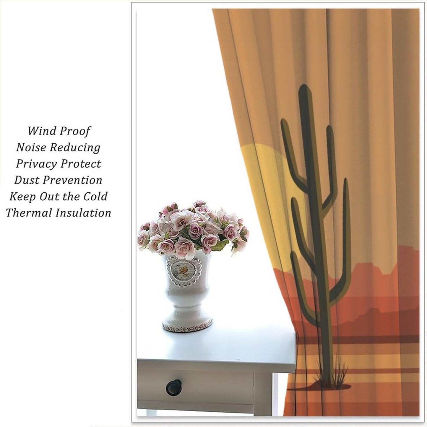 Desert Cactus Curtains, Saguaro Cactus Sunset Landscape Print, Light Filtering Window Drapes for Bedroom Living Room Kitchen, 20.5" W x 44.5" L, 2 Panels （No Blackout）