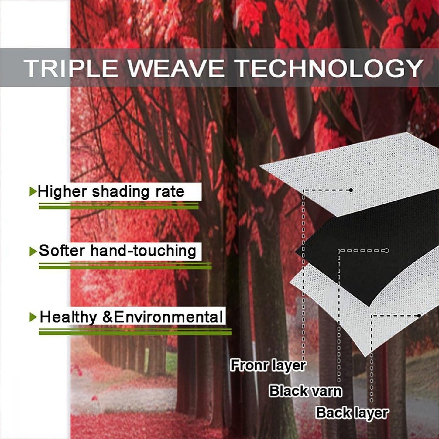 TOWINSFB Autumn Red Maple Leaves Blackout Curtains, Street Tree Plant Leaf Home Decor Rod Pocket Window Drapes for Living Room Bedroom - 42" W x 63" L