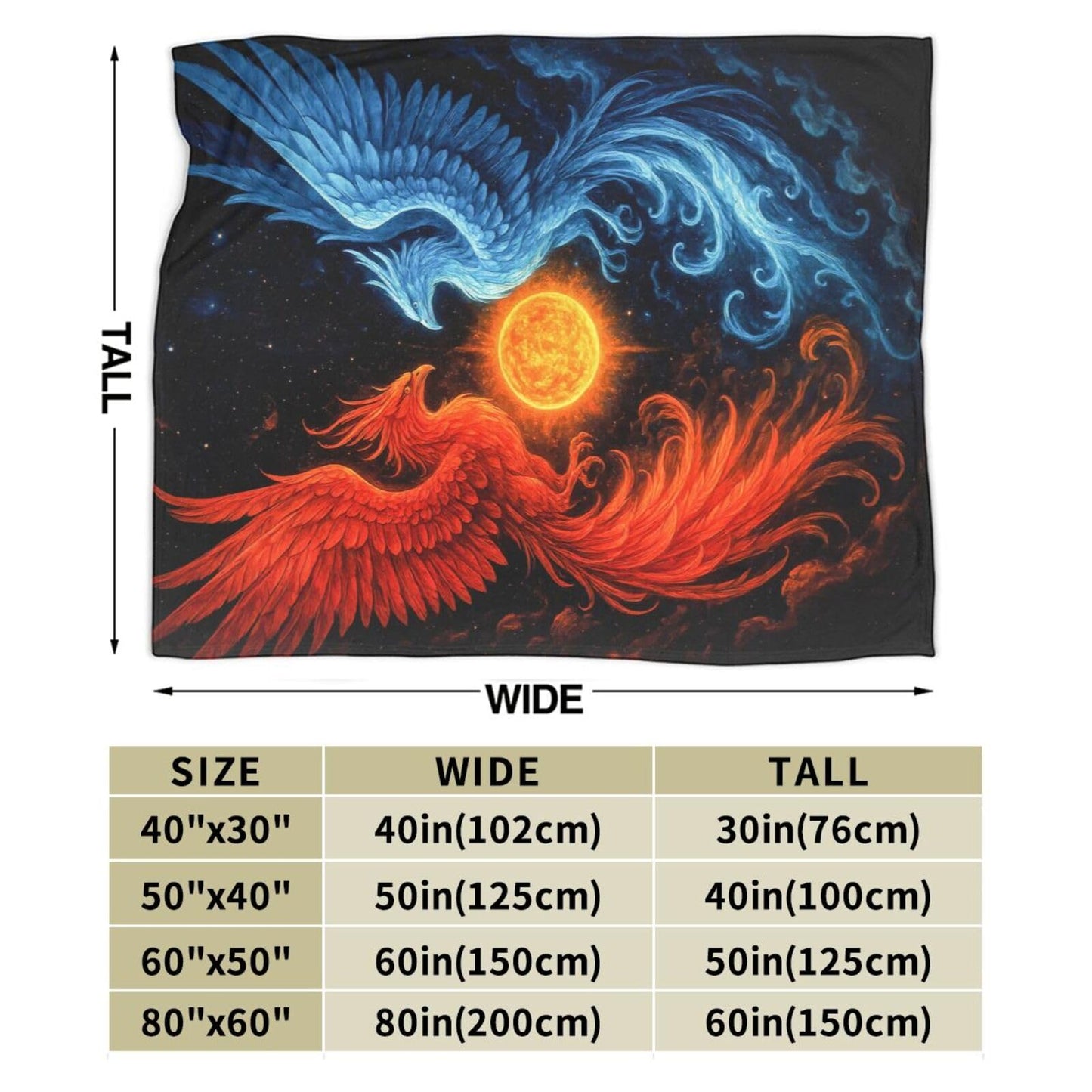 Phoenix Blanket Fire and Ice Phoenix Throw Blanket Soft Warm Cozy Fleece Fuzzy Plush Flannel Blankets Gifts for Boys Girls Women Kids Adults 40"X50"