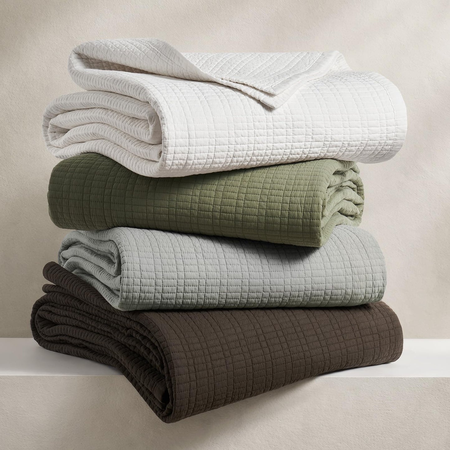 EverGrace 100% Cotton Quilt King Size, Pre-Washed Modern Grid Stitch Lightweight Bedspread Coverlet for All Season, Oversized 3-Piece Bedding Set with 2 Pillow Shams, Drizzle Gray