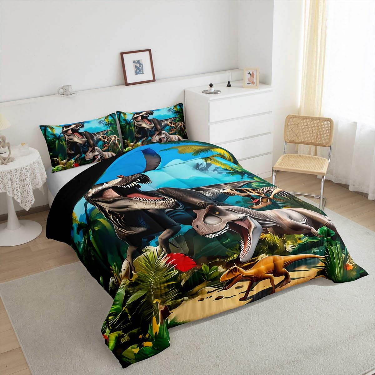 Feelyou Dinosaur Comforter Set Twin Size Dino Bedding Set for Boys Girls Children Jungle Dino Duvet Quilt Room Decor Wild Animal Breathable Soft Microfiber All Season 2Pcs