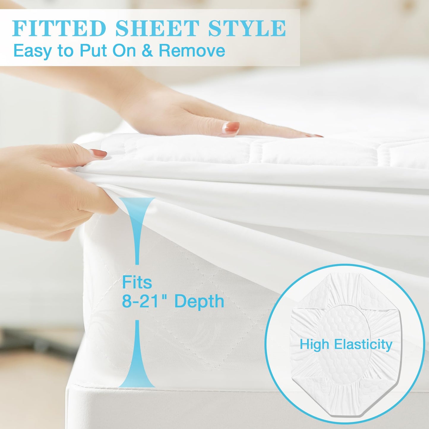 Queen Size Mattress Protector Waterproof, Incontinence Bed Pads Washable Waterproof Bed Cover Cooling Hypoallergenic Mattress Cover, Soft Breathable Quilted Mattress Pad with Deep Pockets to 21 inches