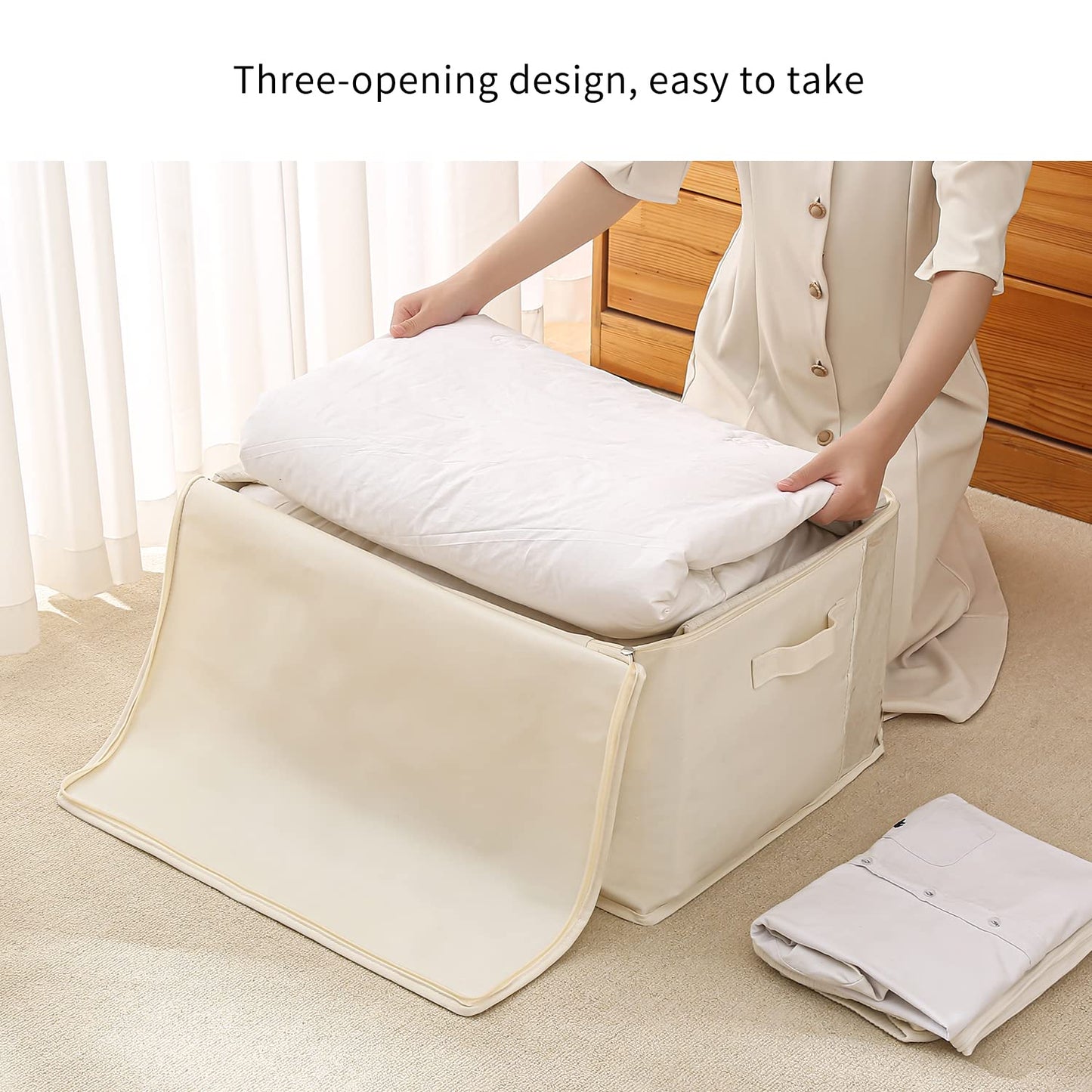 2 Pack Large Canvas Comforter Storage Bags Closet Organizer for Clothes Sweater Clothes Organizer with Dual Zipper Three Carrying Hand