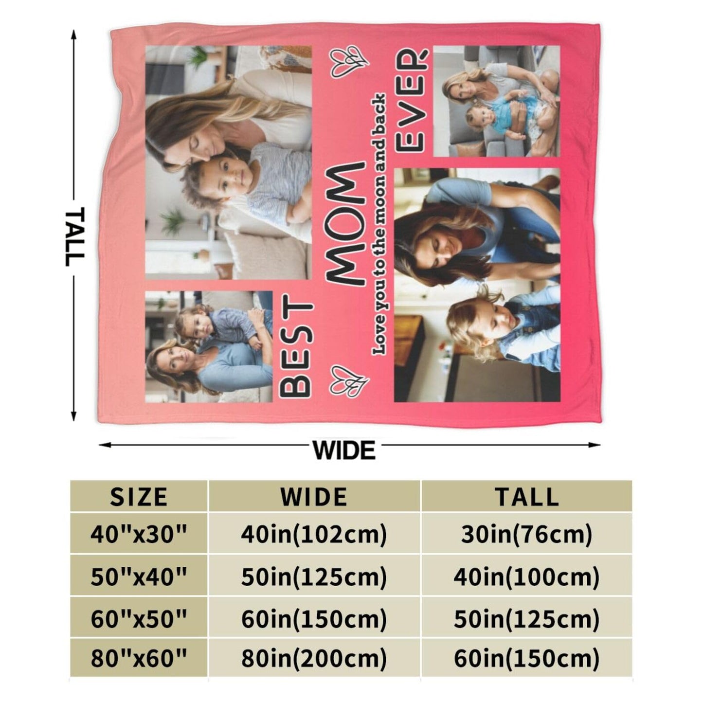 Dewoofly Personalized Photos Flannel Throw Blankets Custom Gift for Your Best Mom Ever, Customized Blanket All Seasons for Birthday Mother's Day Presents 60"x50" (Print in USA)