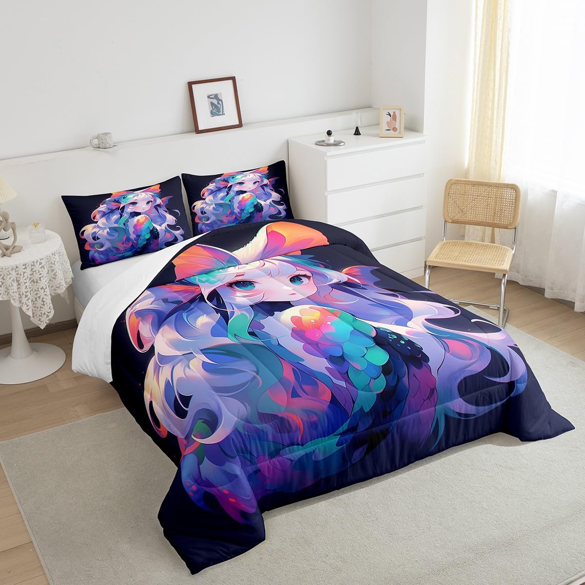 Erosebridal Girls Bedding Anime Gifts Comforter Set 3D Printing Bedding Comforter Sets, Cartoon Printed Comforter for Kids Kawaii Japanese Girl Duvet Insert with 1 Pillow Case (Twin)
