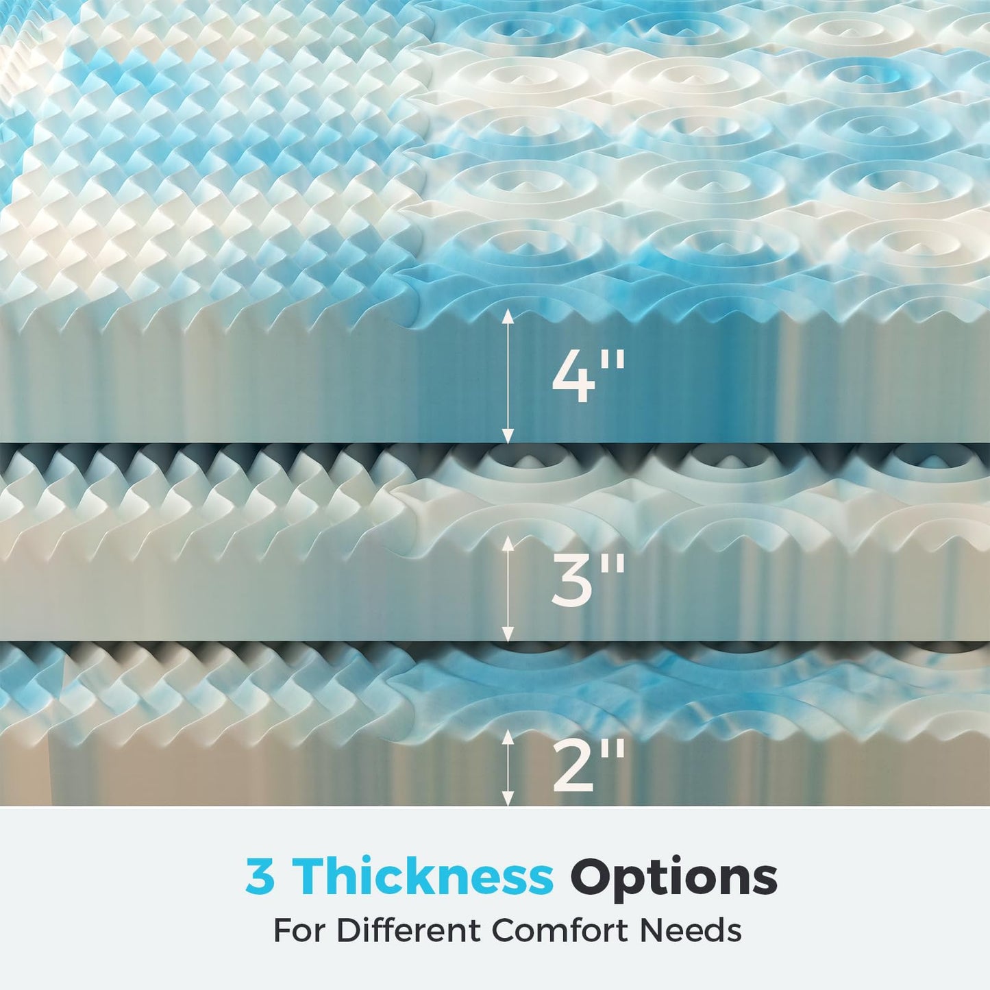 DUMOS 2 Inch Memory Foam Mattress Topper Twin, 5-Zone Cooling Gel Infused Pressure Relief Bed Topper for Back & Hip Pain, Soft Dorm RV Camping Mattress Pad, Blue