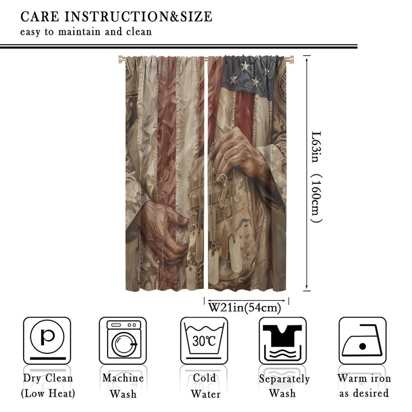 TOWINSFB Military Soldier American Flag Blackout Curtains for Living Room Bedroom, Retro Camouflage USA Patriotic Window Curtains Rod Pocket Thermal Insulated Window Drapes, 2 Panels, Each 21W x 63L