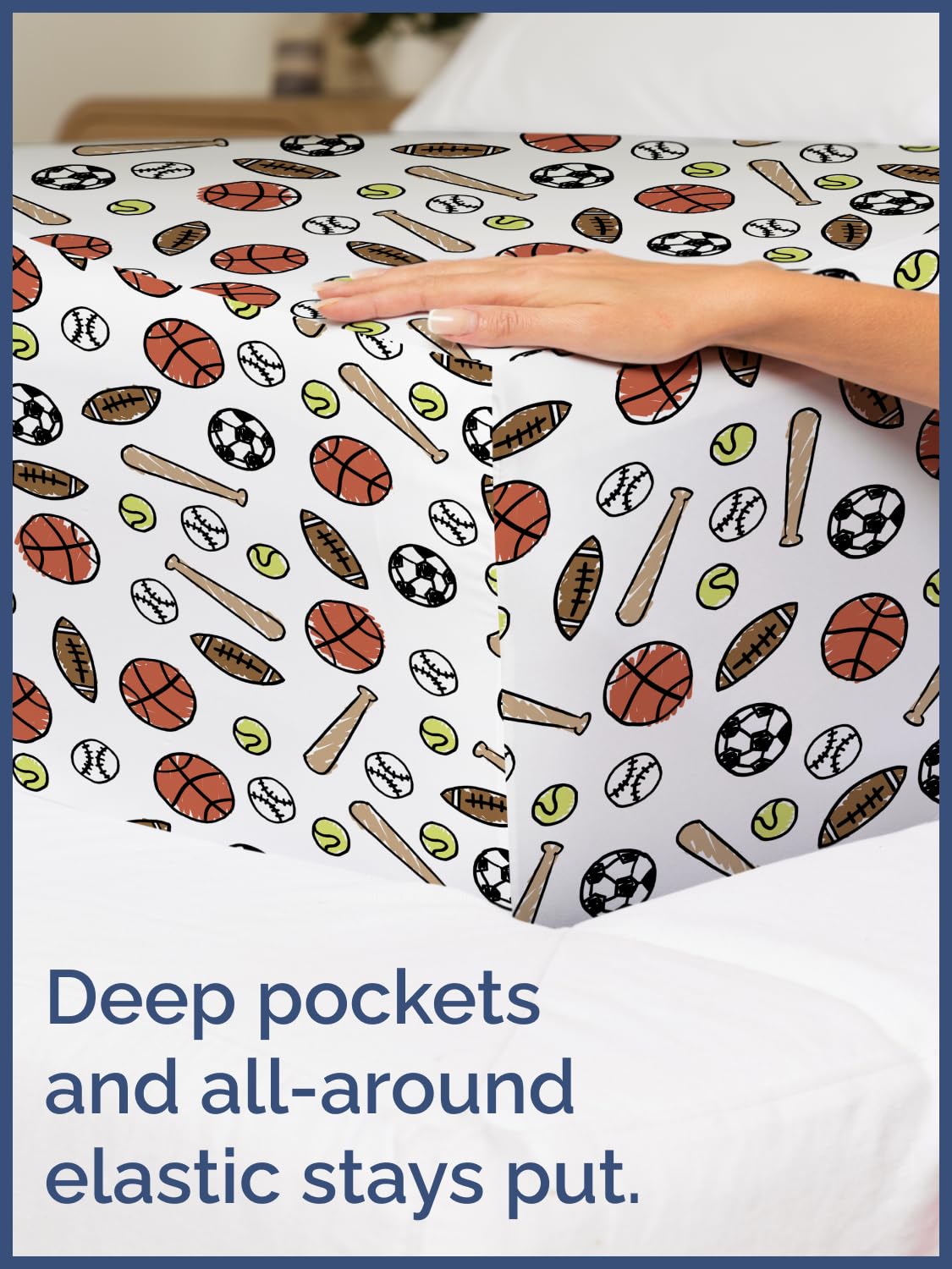 Kids Twin Size Bed Sheet Set - 3 Piece Kids Loft Bed Sheets - Soccer, Basketball, Football, Tennis and Baseball - Soft, Cute - Breathable & Machine Washable - Bed Set for Boys, Girls, Teens & Toddlers