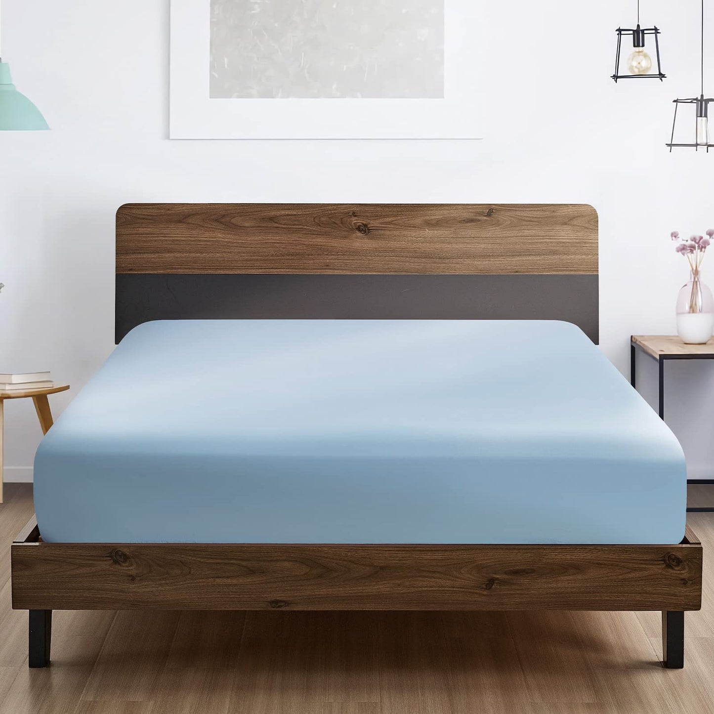 FreshCulture Queen Fitted Sheet - Hotel Quality, Ultra Soft & Breathable Brushed Microfiber, Deep Pocket, Cooling Fitted Sheets for Queen Size Bed (Light Blue)