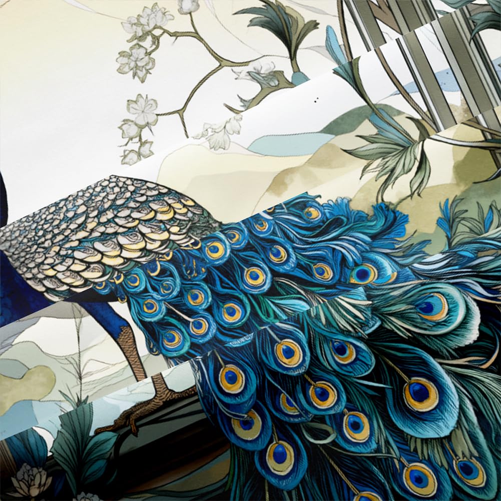 CCoutueChen Blue Peacock Comforter Set King Size Bird and Floral Bedding Set Animal Feather Bedding Sets Victorian Style Flower Birds Comforters Soft Down Alternative Comforter Sets for All Season