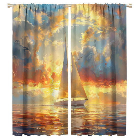 TOWINSFB Nautical Sailboat Sunset Blackout Curtains for Living Room Bedroom, Classic Sky Cloud Coastal Ocean Window Curtains Rod Pocket Thermal Insulated Window Drapes, 2 Panels, Each 21W x 45L