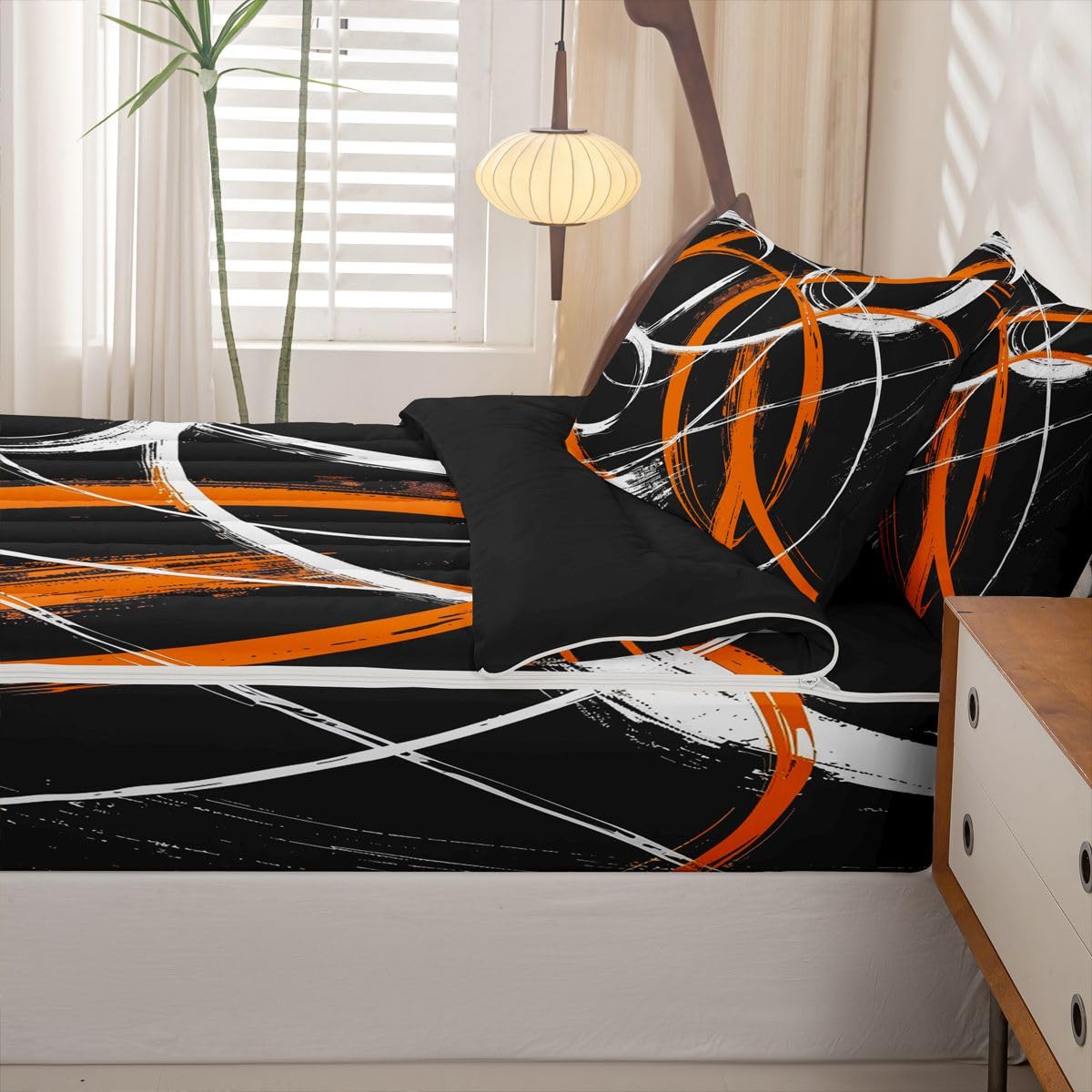 jejeloiu Abstract Zipper Bedding Sets for Kids Boys Girls Luxury Twin Comforter Set with Fitted Sheet Modern Art Bedroom Decor Microfiber with 2 Pillow Cases