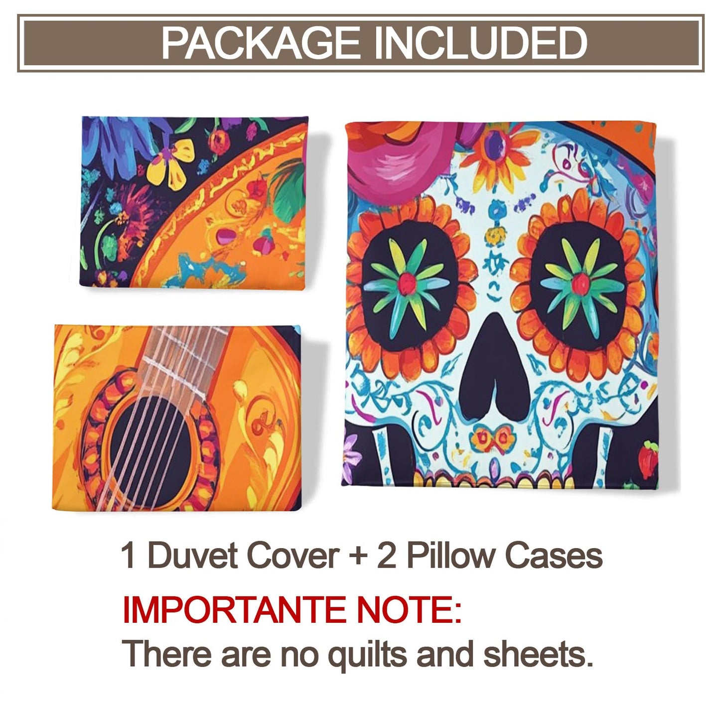 PAISUOQ Sugar Skull Duvet Cover King Size, Mexican Skull Bedding Set, 3 Piece, Soft Microfiber Patterned Comforter Cover with Zipper Ties & 2 Pillowcase, Gothic Hippie Bedroom Decor & Gifts