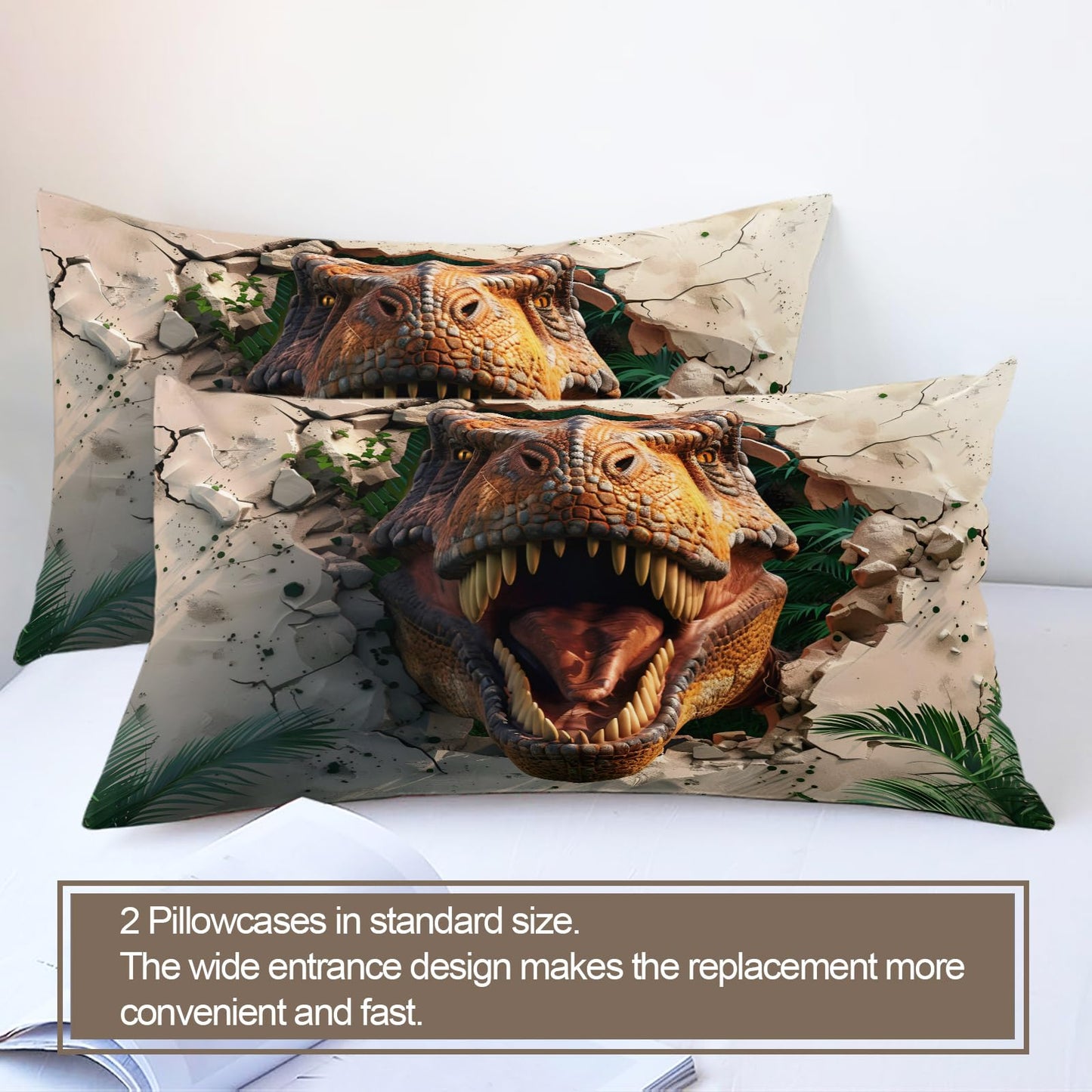 PAISUOQ Dinosaur Bedding Sets, Abstract Animal Duvet Cover Queen, Funny Dinosaurs Comforter Cover with Zipper Ties, 3 Pieces with 2 Pillowcases, Home Decor & Gifts