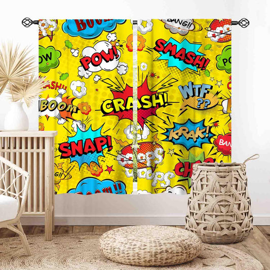 Super Hero Curtains for Boys Room, Retro Comic Pattern Colorful Superhero Cool Yellow Blackout Window Drapes Treatments for Kids Teens Baby Nusery Bedroom Living Room Decor 2 Panel Sets, 42"x45" Inch