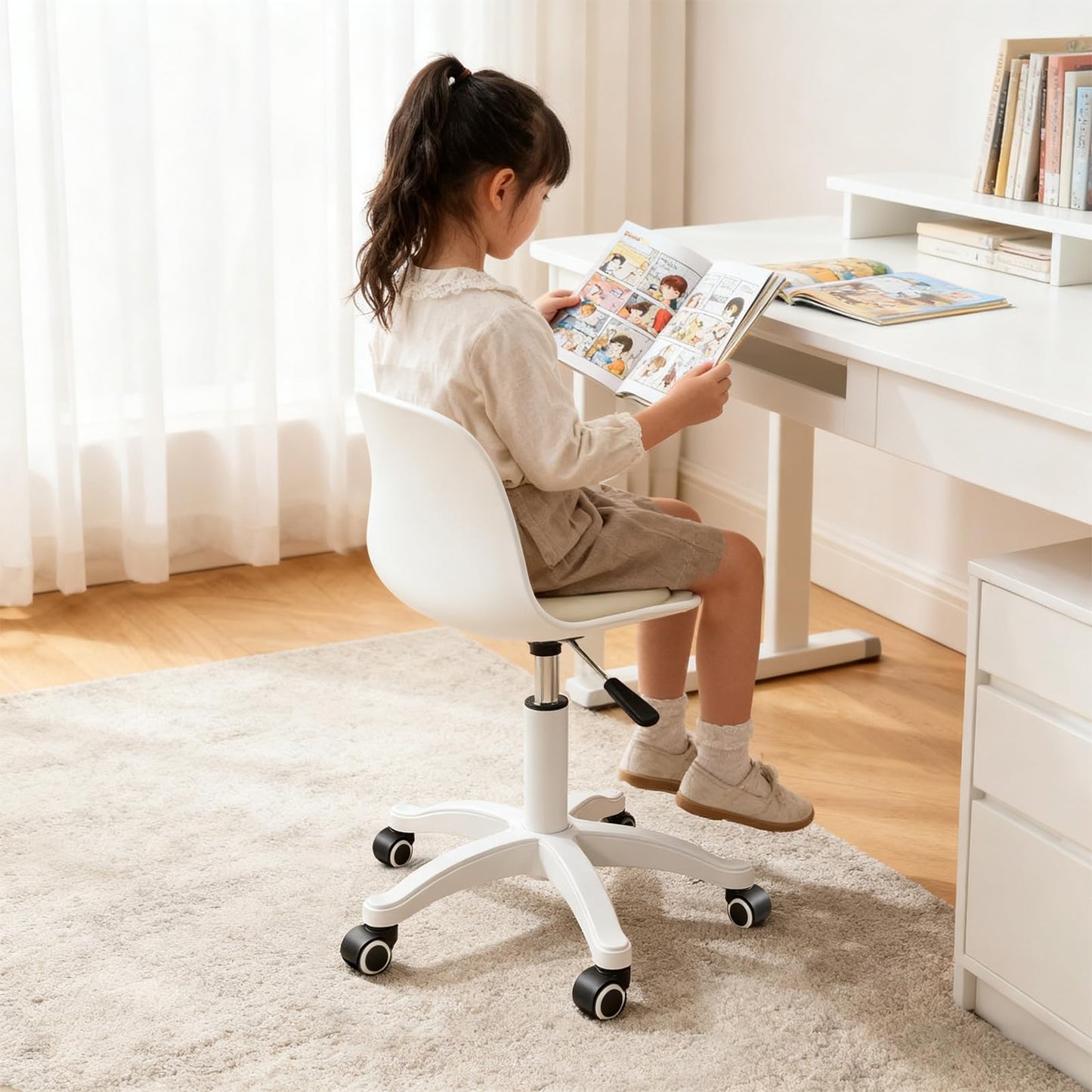 BTFYOU Home Office Chairs, Small Swivel Rolling Desk Chair with Silent Wheels and Low-Back,Armless Heavy-Duty Vanity Chair Height Adjustable for Bedroom,Students,Study,Teens