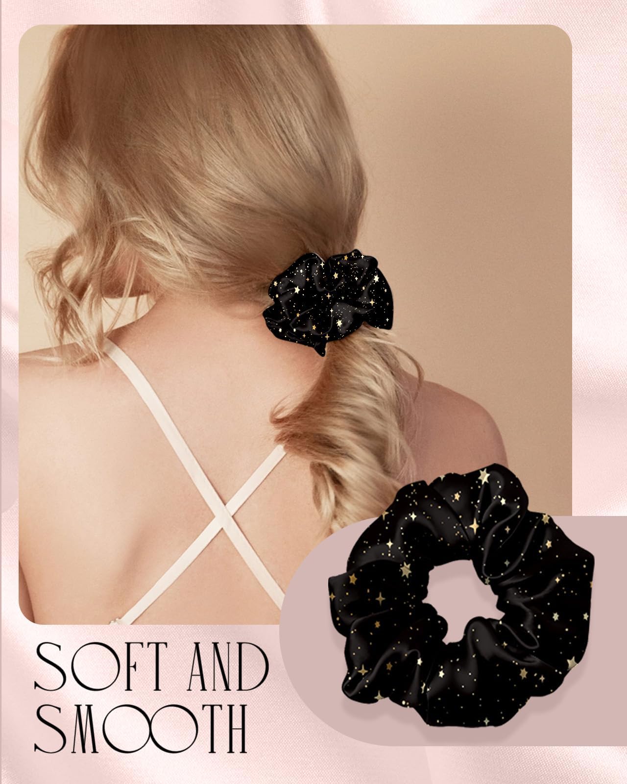 Miss Adola Mulberry Silk Pillowcase Set - 1 Pc Silk Pillowcase with Eye Mask & Scrunchie, Soft Standard 20"x26" Pillow Case for Hair and Skin, Sleeping Gift for Women, Black Sun Moon