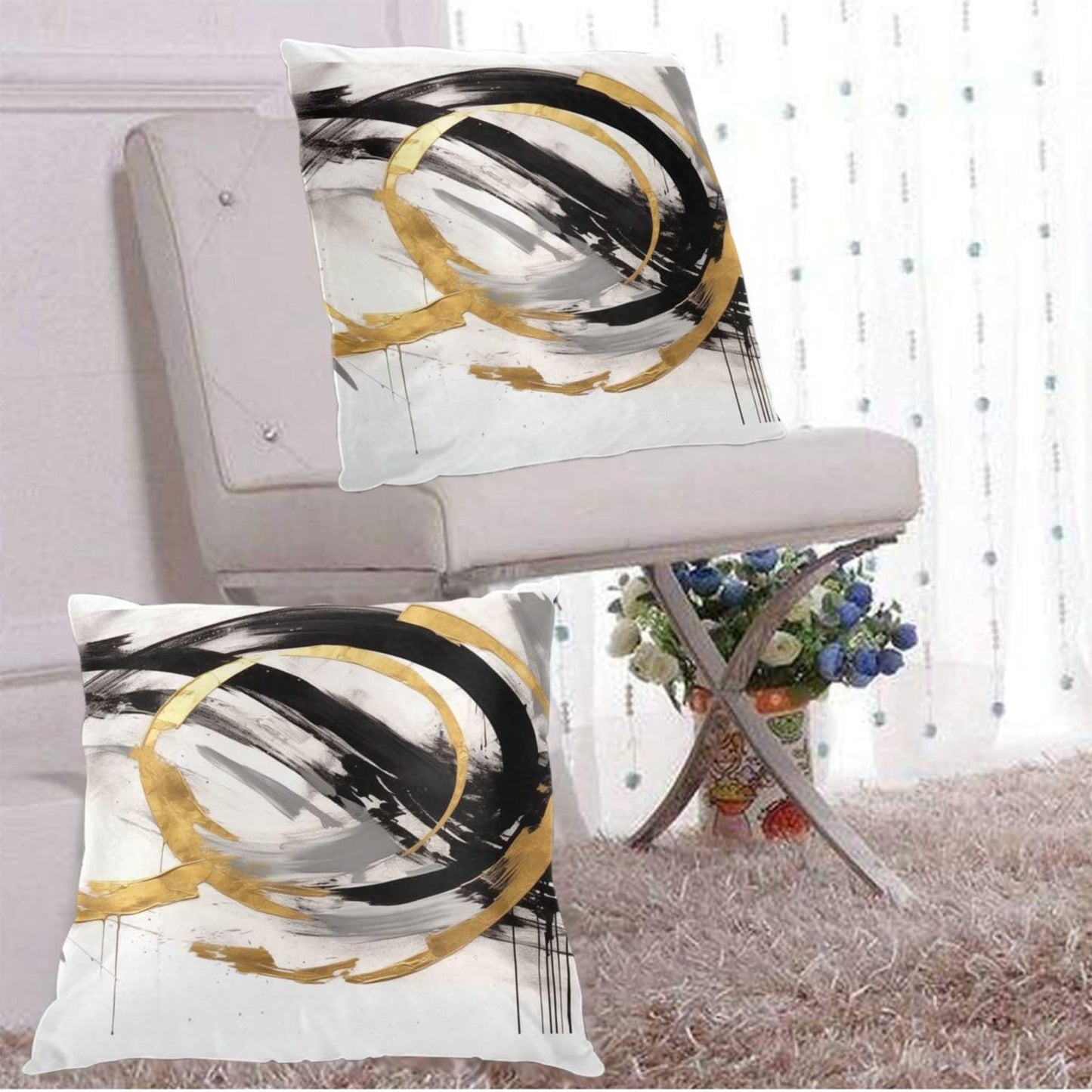 Droerfes Abstract Black Gold Throw Pillow Covers Set of 2 Couch Pillow Case Decoration Cushion Covers for Sofa Home Living Room Bedroom Outdoor 18X18 Inch