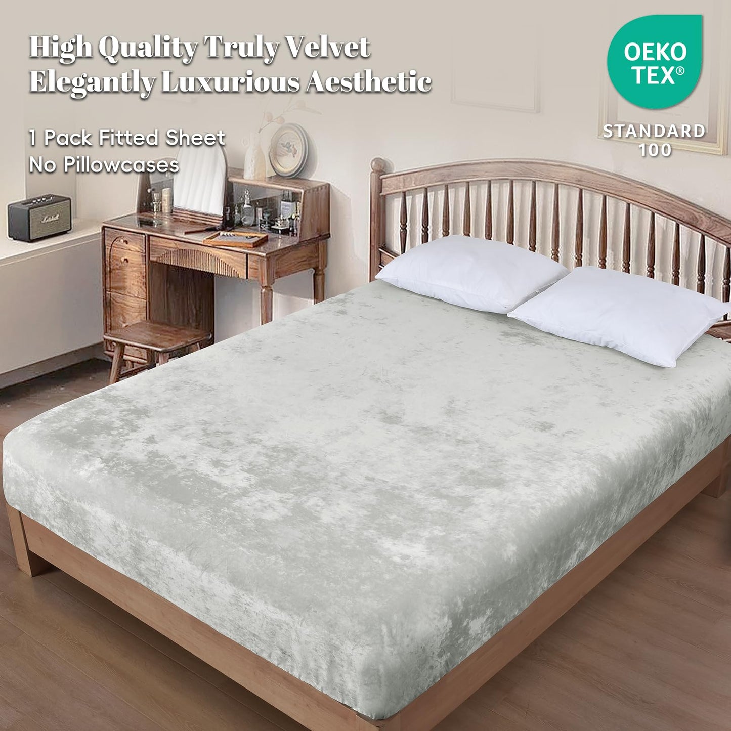 PHF Truly Velvet Fitted Sheet Only Full Size, Luxury Super Soft Cozy Fuzzy Fleece Bottom Sheet, Deep Pocket Up to 16",Strenghth Elastic Band, Suitable for Fall Winter Spring,No Pillowcases,Silver Grey