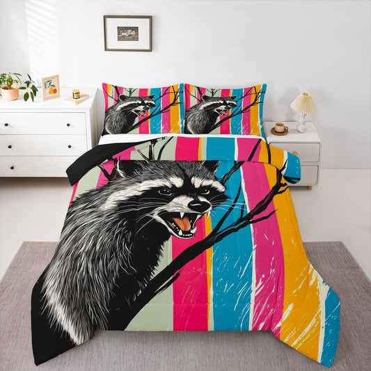 Erosebridal Raccoon Print Comforter Set Watercolor Western Farmhouse Full Size Bedding Sets for Teen Boys | Cartoon Wild Animals Comforter Wild Safari Theme Bed Set, Kawaii Room Decor Aesthetic