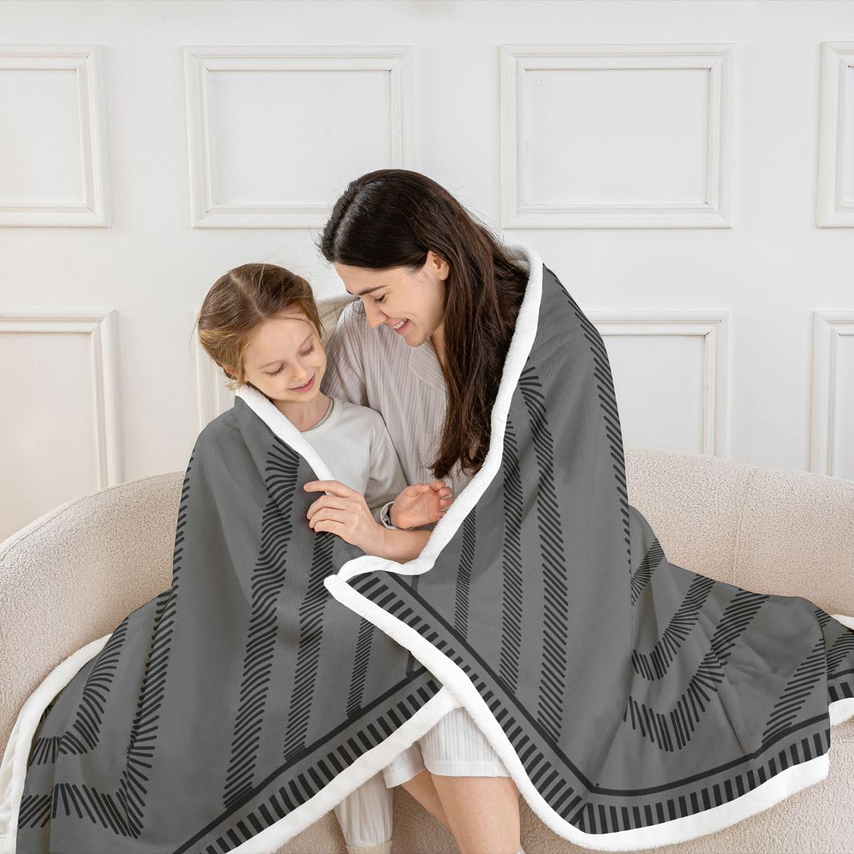 Feelyou Aztec Sherpa Blanket Plush Fuzzy Boho Fleece Throw Blanket Boys Girls Black Moroccan Style for Bed Couch Chair Living Room Classic Diamond Pattern Bedroom Decor 40"x50"