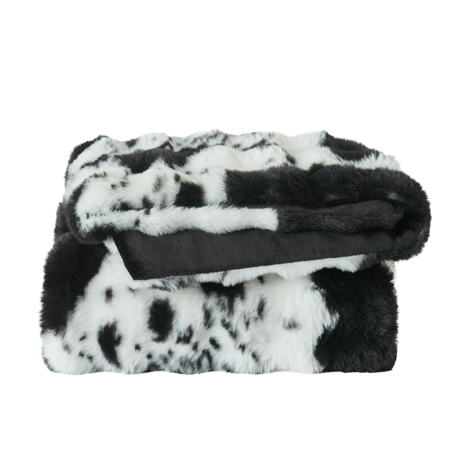 Lotus Karen Faux Fur Throw Blanket Cow Print-Black, Fluffy Fuzzy Plush Bubble Blanket for Couch, 60x50 Inches Cozy Shaggy Rabbit Blanket, Luxury Decorative Gifts for Sofa Bedroom Living Room.