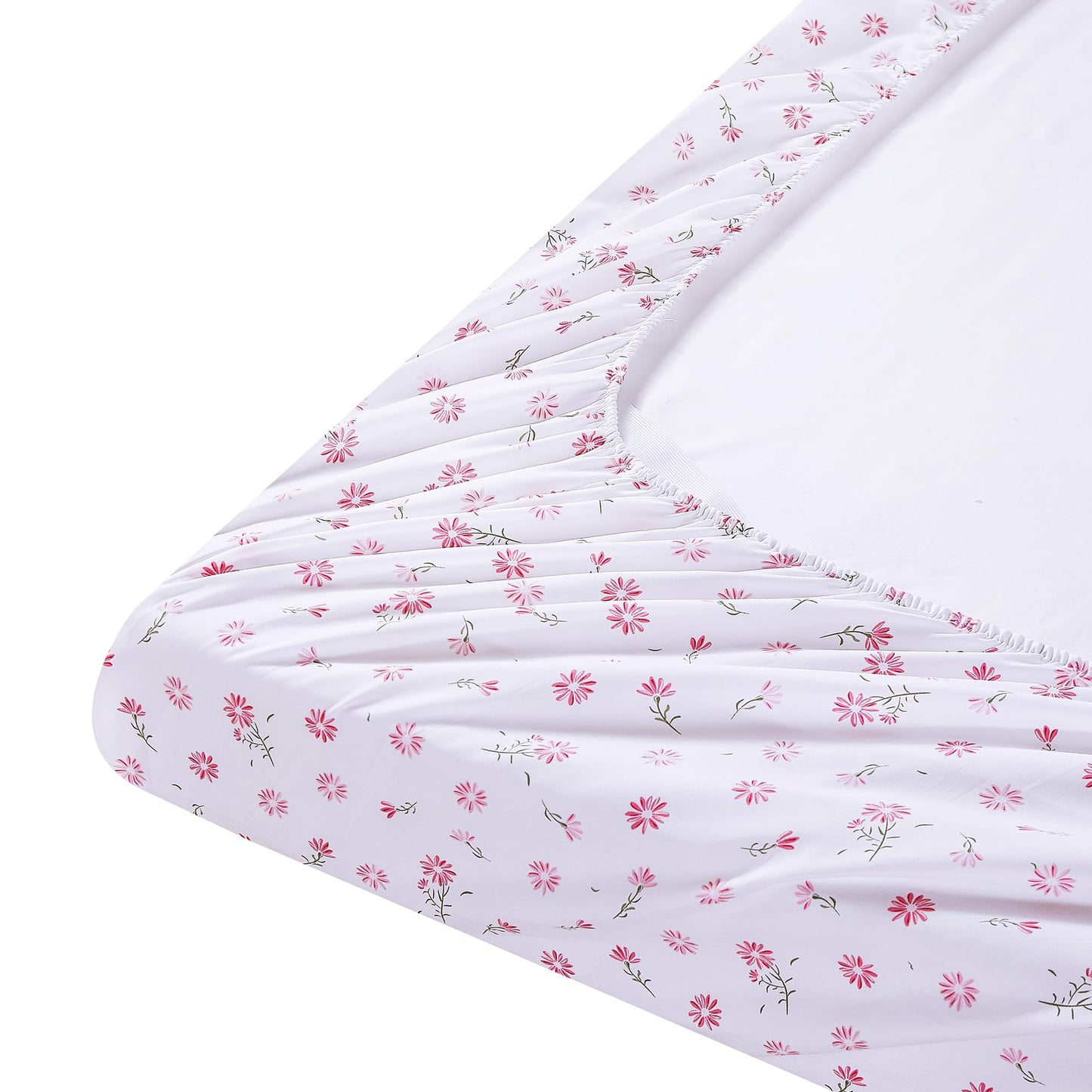 Mooreeke Cozy Vintage Microfiber Printed Floral Queen Sheet Set - Soft & Breathable Pink Daisy Bed Sheets with Extra Deep Pocket - Non-Slip Fitted Design - Daisy Pattern - Queen