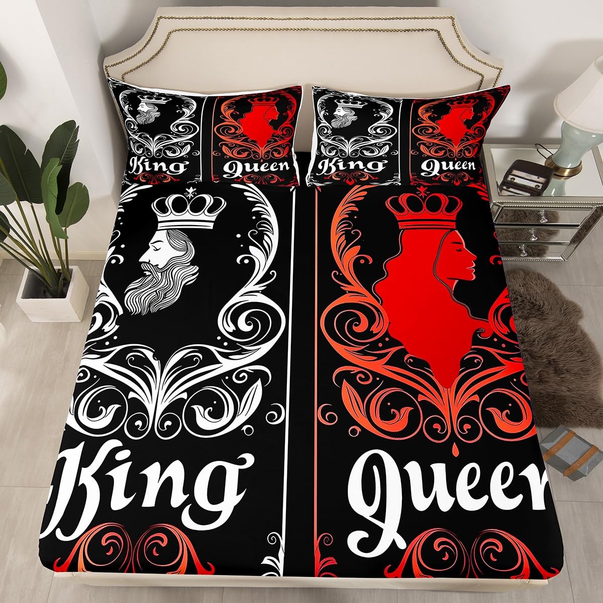 Feelyou Boys Girls Couple Lover Fitted Sheet Full Size, Valentine's Day Bedding Set Kids Love Heart Bed Sheet Set Romantic Teens Bed Cover Bedroom Decor Lightweight Bed Set (No Flat Sheet)