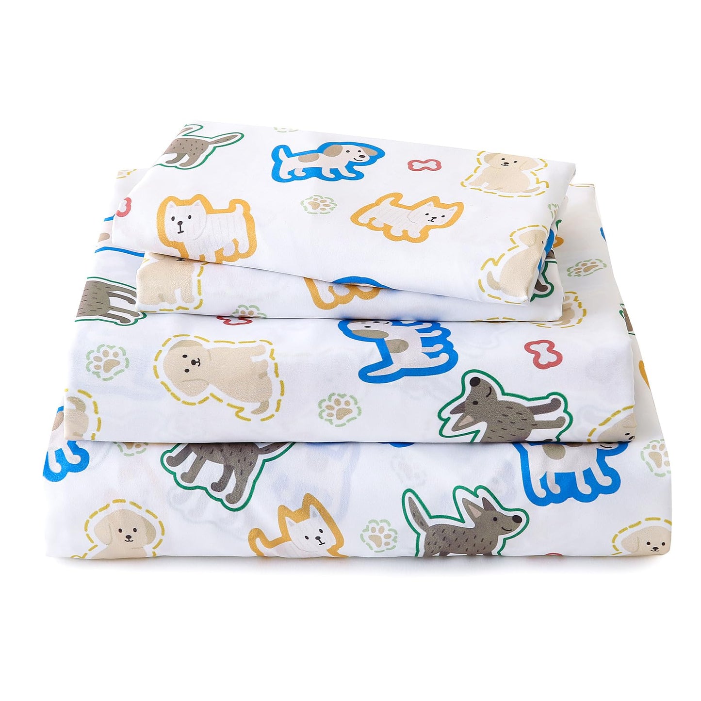 LONAVA Twin Sheet Set Kids - 3 Pieces Soft Microfiber Cartoon Style Bedsheets for Boys Girls Teens, Oeko TEX, Breathable Deep Pocket Sheets (Colorful Puppy)