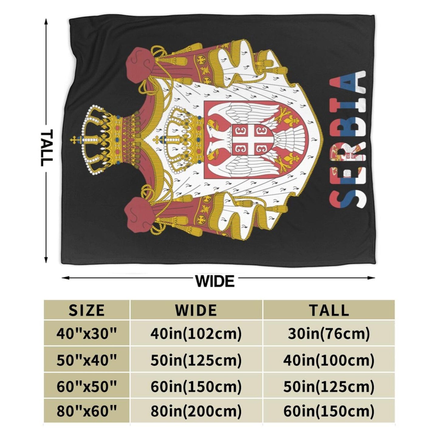 Serb National Emblem Blanket Throw Blanket for Couch Sofa Plush Fleece Bed Blankets Lightweight Comfy Flannel Ultra-Soft Warm Blankets for Home Camping Travel Gift 60"X50"