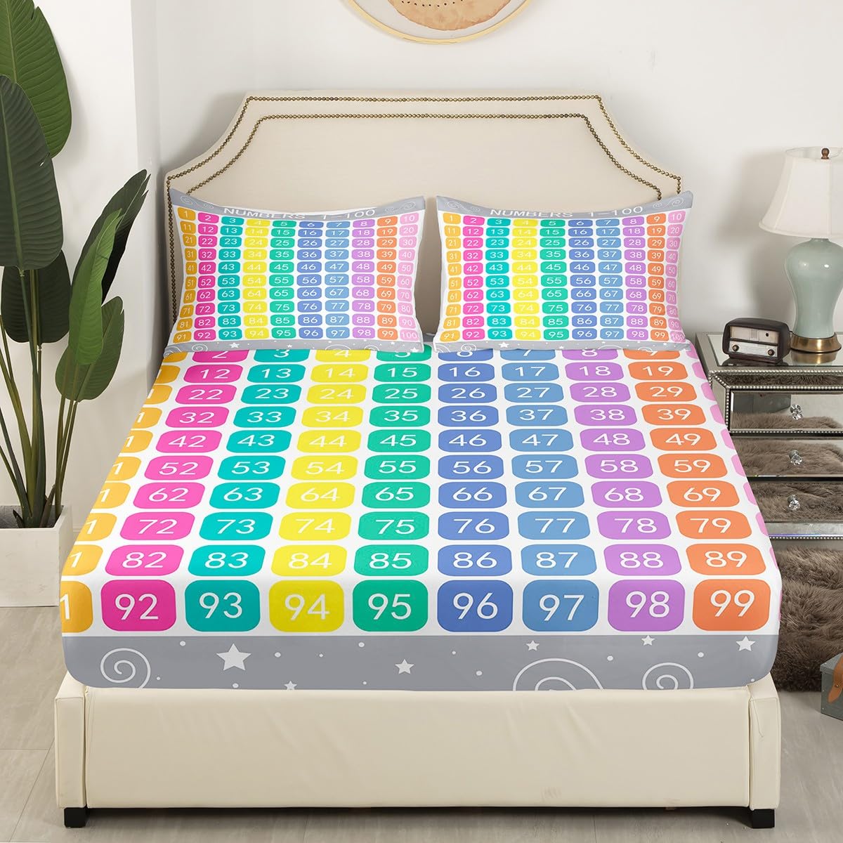 Numbers Alphabet Fitted Sheet Twin, Cartoon Alphabet Bedding Set - Educational Bed Sheet Set for Kids Learning Time 2Pcs