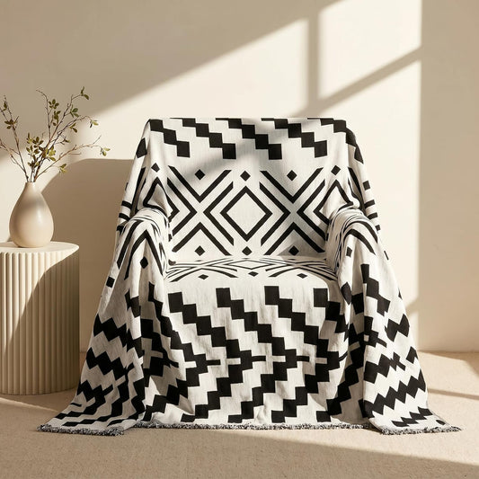 amorus Bohemian Throw Blanket Chenille Jacquard Tassels Cover,63"*71",NO.1