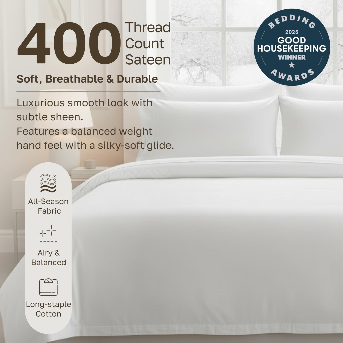 California Design Den Striped White Duvet Cover Queen/Full Only - Premium 400 Thread Count 100% Cotton Duvet Cover Queen, Sateen, Queen Comforter Cover, Button Closure and Corner Ties (Striped White)
