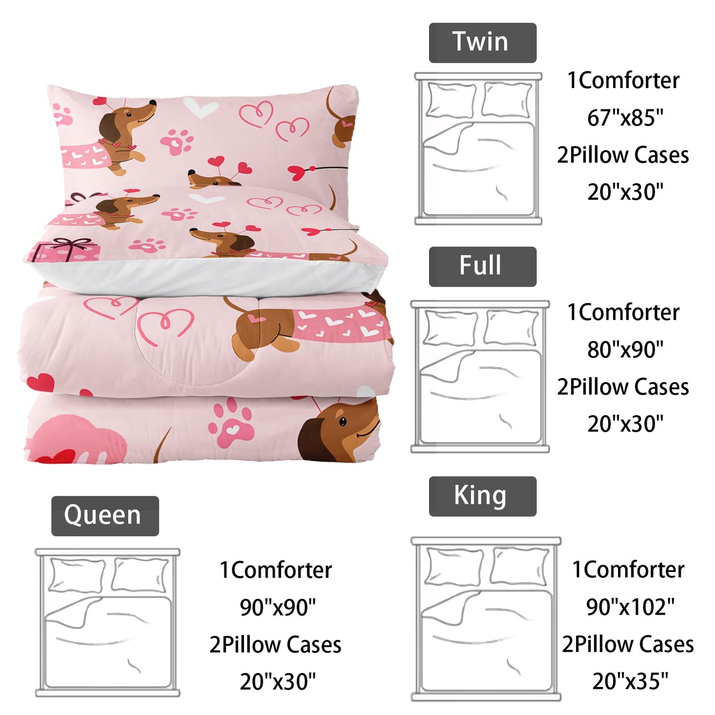 Nttopship Kids Cute Cartoon Dog Comforter Set 3 Piece Dog Bedding Set Twin Size for Kids Cute Pink Dogs Bedding Bed in A Bag Lovely Dog Alternative Room Decor 1 Comforter and 2 Pillowcases