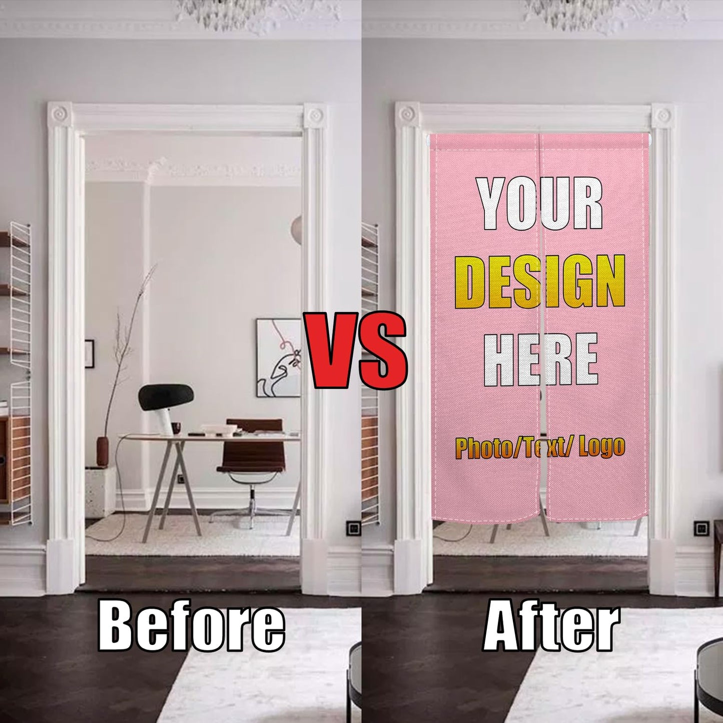 Leowefowa Custom Noren Japanese Style Doorway Curtain Personalized Image Text Room Dividers Japanese Noren Door Way Curtains for Home Kitchen Restaurant Bistro Terraces Partition Shading, 34"x 60"