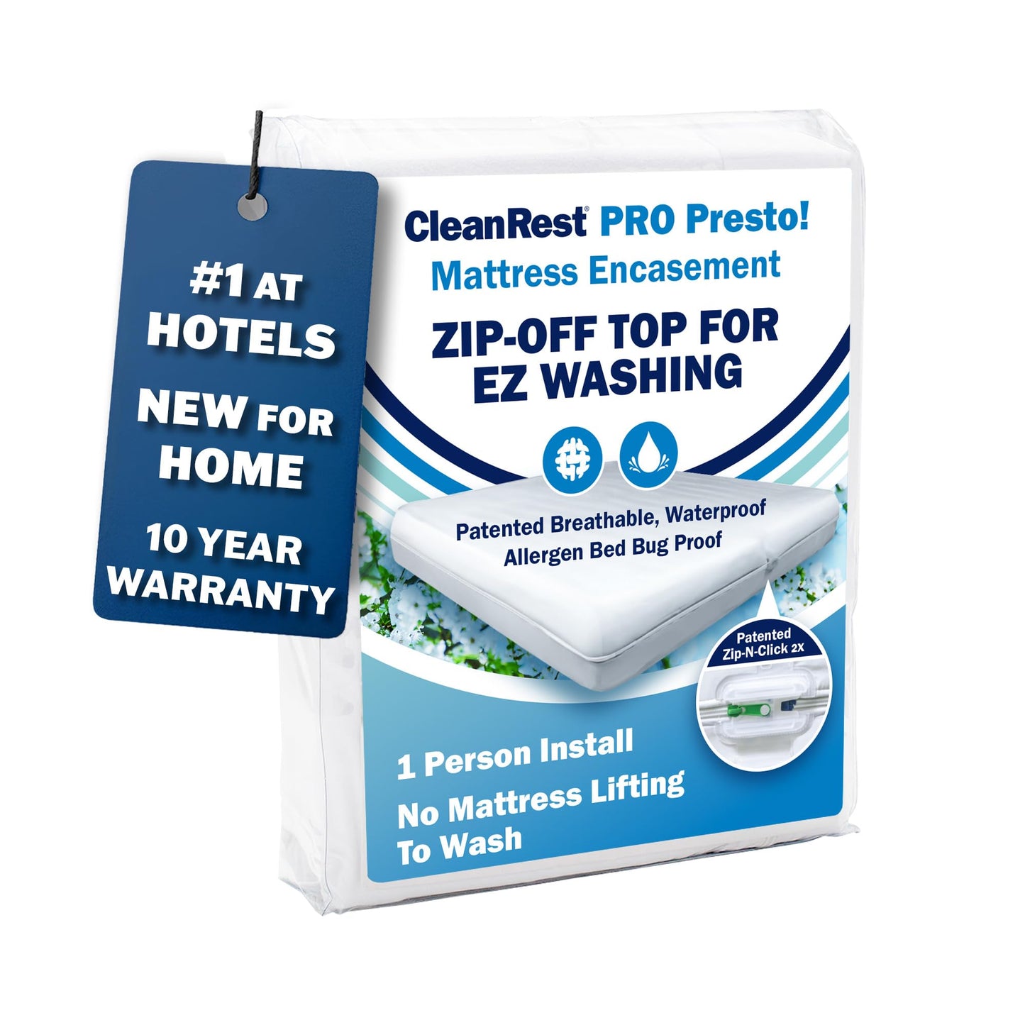 CleanRest PRO Presto! Zip-Off Top Mattress Encasement for EZ Washing, Full Size, Waterproof Mattress Protector - Bed Bug, Dust Mite & Allergen Proof - 1 Person Install, No Mattress Lifting to Wash