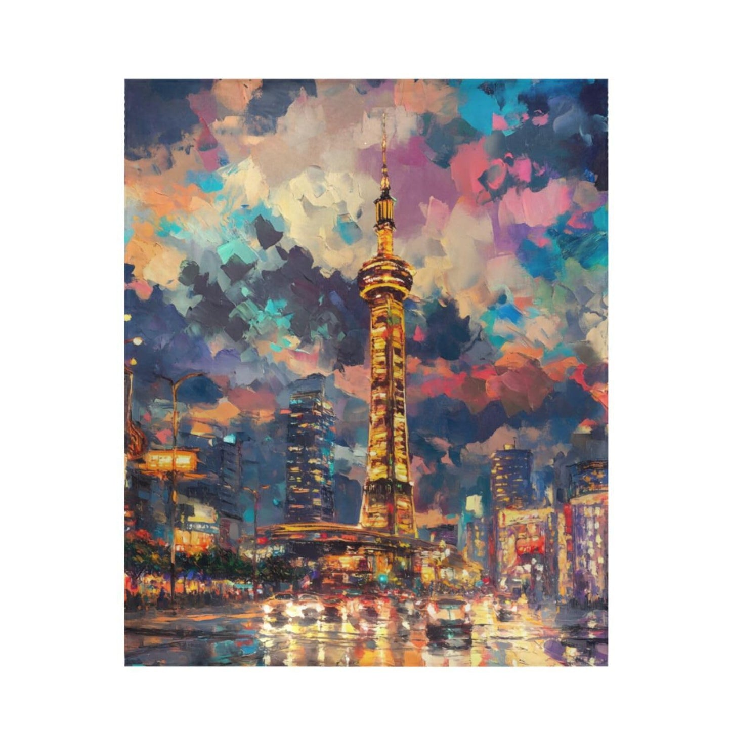 AIXIWAWA Throw Blanket-Painting City Print for Couch, Warm Soft 50×60 inches Lightweight Fleece for Bed Sofa All Season