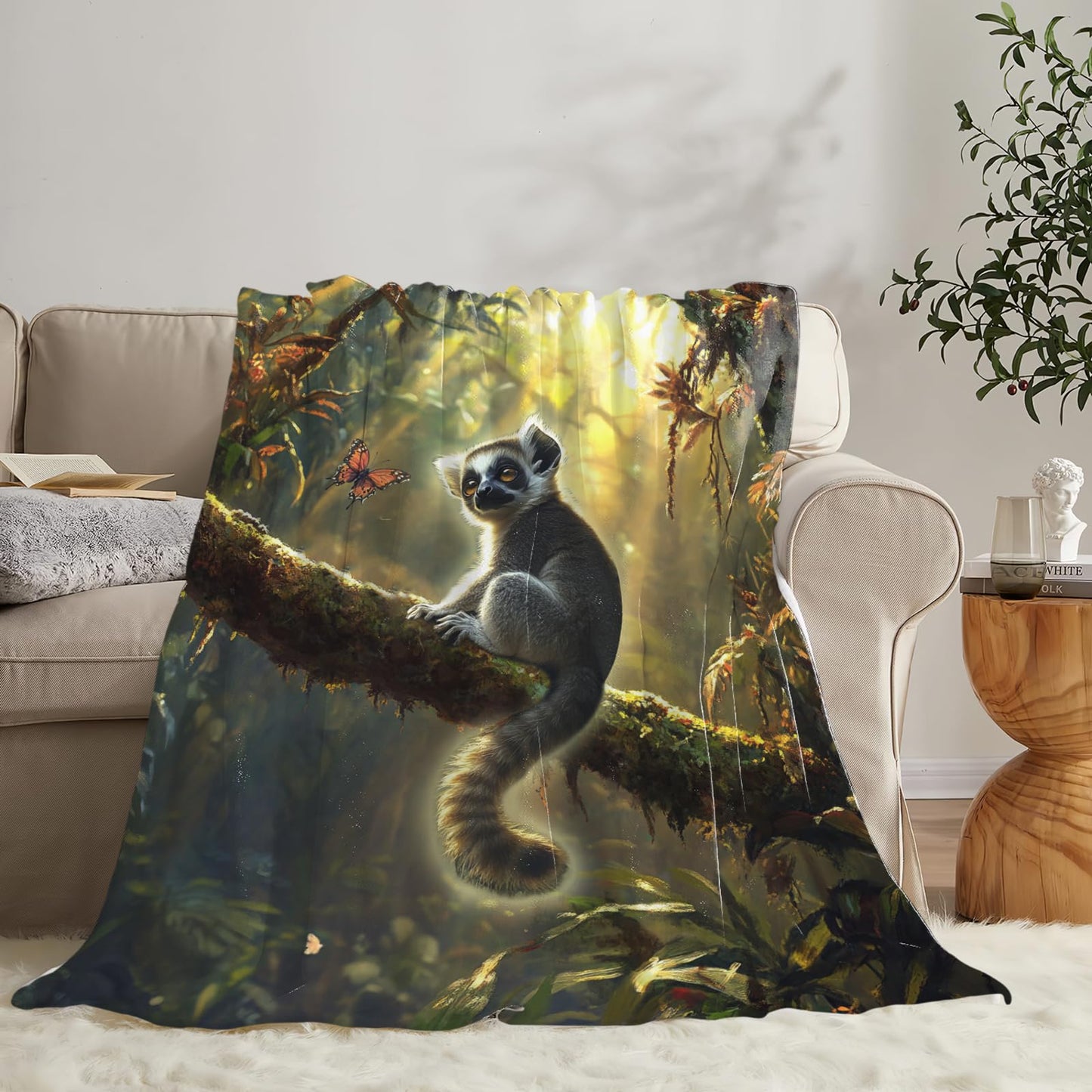 Baegopa Lemur Blanket Lemurs Lovers Gifts Cozy Plush Rainforest Animal Throw Blankets Fuzzy Flannel Fleece for Girls Boys Women Men 50"X40"