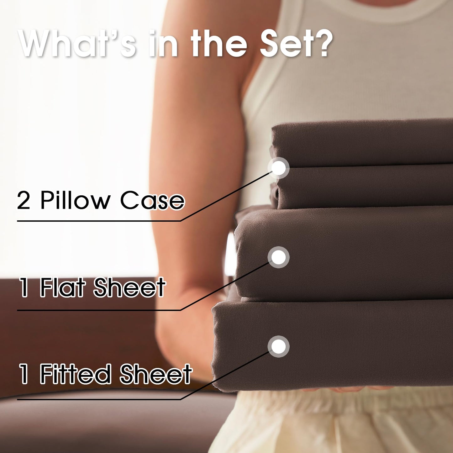 USXIBEI Queen Size 4 Piece Sheet Set - Comfy Breathable & Cooling Bed Sheets Set, Soft and Wrinkle Free, Deep Pockets, Easy & Secure Fit, Hotel Luxury Bedding - Oeko-Tex - Dark Brown