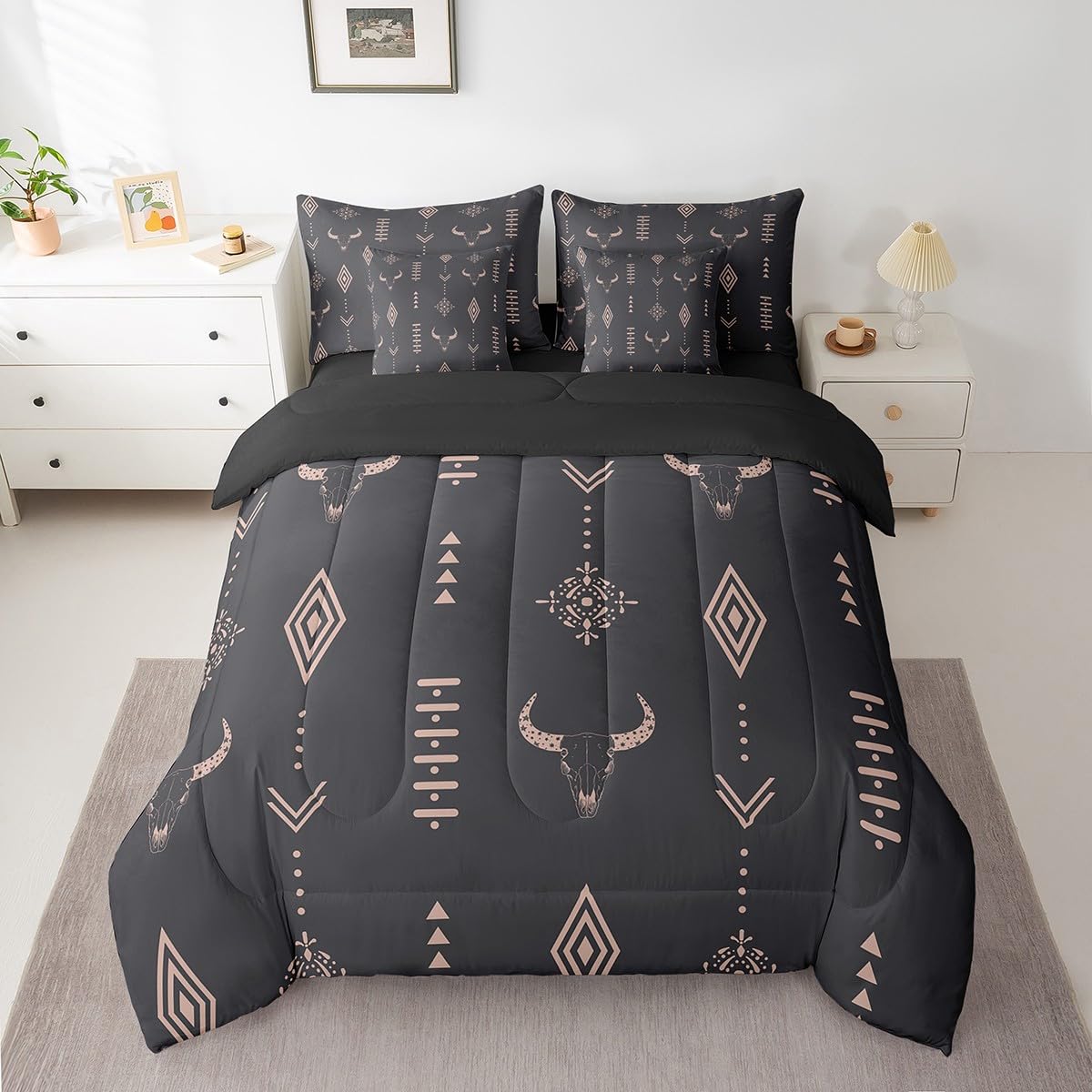Feelyou Western Comforter Set 7 Pieces Twin Size Kids, Cow Skull Bedding Set Boys Girls, Wild West Rustic Southwestern Bed in a Bag,Comforter + Sheets + Pillowcases + Cushion Covers