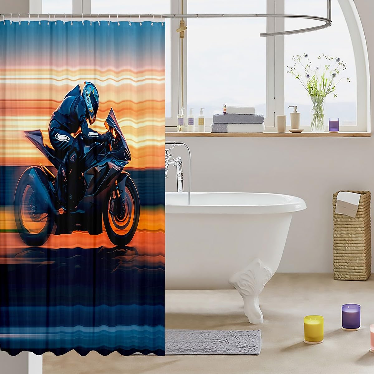Feelyou Boys Girls Dirt Bike Shower Curtain Racing Motocross Rider Bath Curtain Motorbike Bathroom Shower Curtain Set Kids Extreme Sports Teens Bathroom Accessories Bedroom Decor 72"x78"