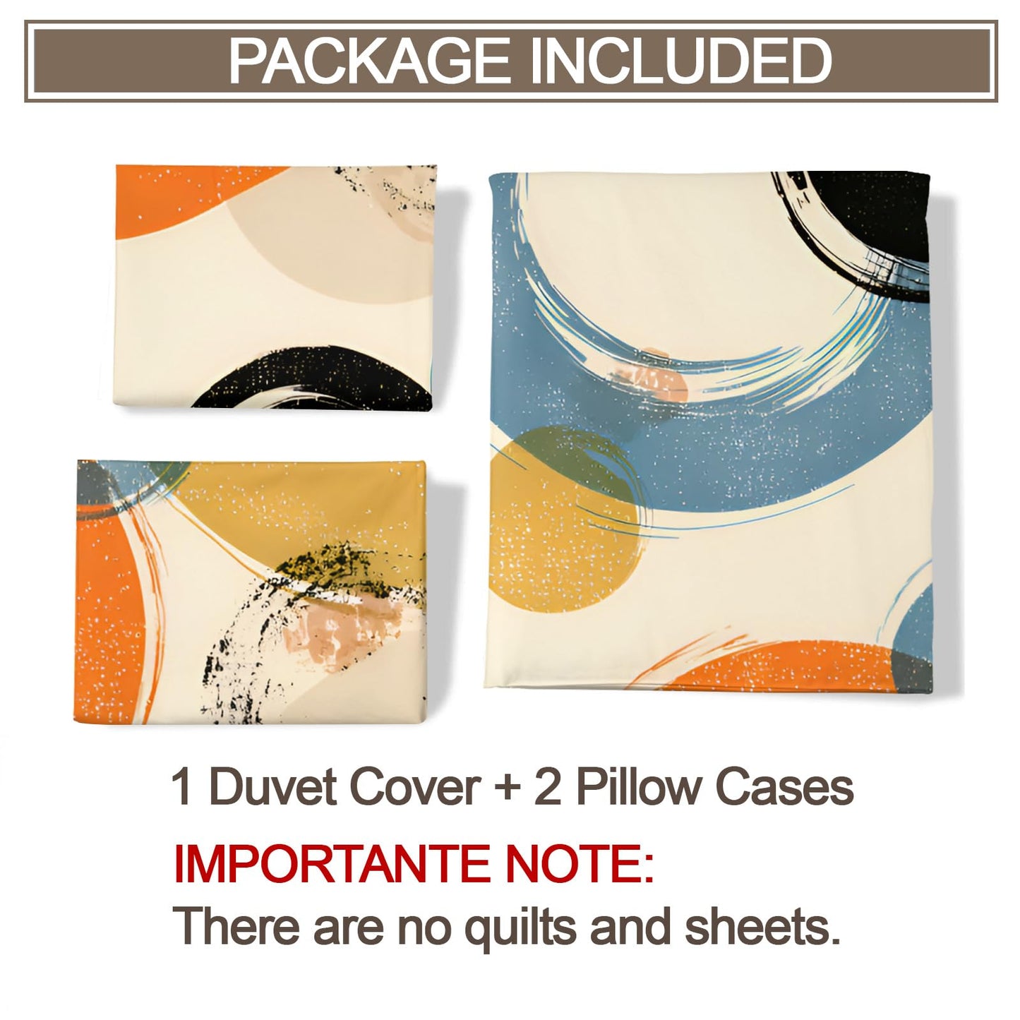 QINYUN Retro Dirt Duvet Cover Queen Size, Abstract Circle Geometry Art Bedding Set 3 Piece Bedroom Decor Farmhouse Comforter Cover with Zipper Ties & 2 Pillowcases