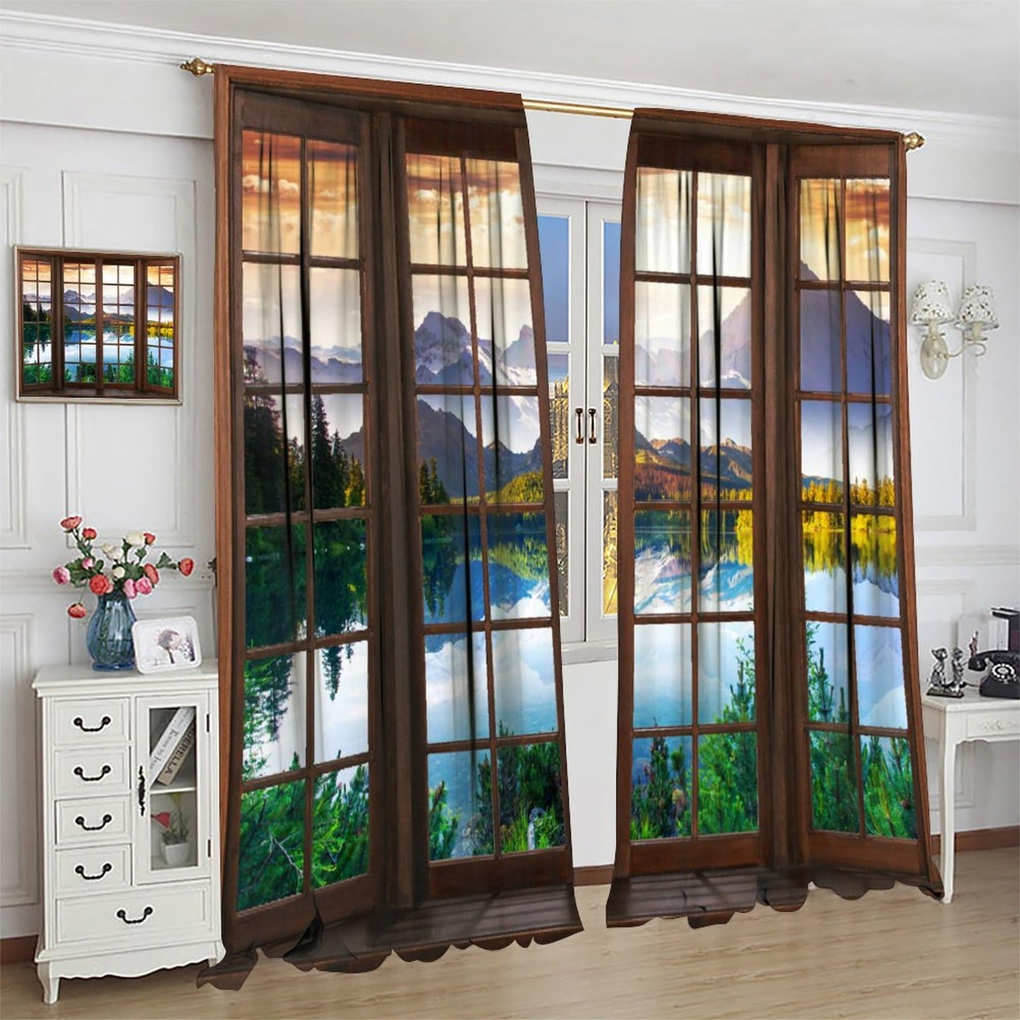 Landscape Curtains, Nature Scenery Theme Forest Lake Mountain 3D Scene Rod Pocket Blackout Window Treatments for Bedroom Living Room Office Cafe 42x45 Inch