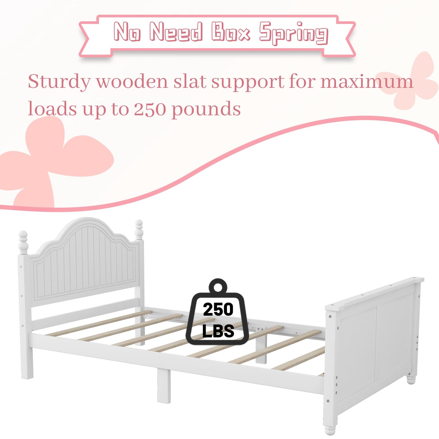 OYUMOENTS Twin Bed with Rails, Low Profile Twin Bed Frame with Rails & Headboard, Wood Kids Platform Beds with Footboard for Boys & Gilrs, No Spring Box Required, No Squeaks, White