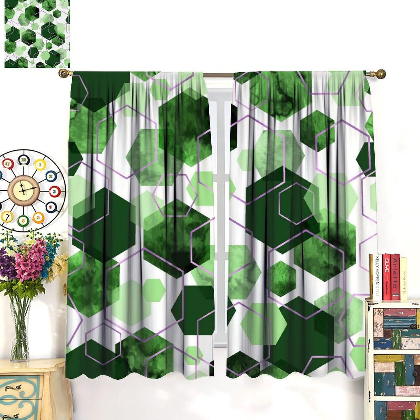 YCness Marble Curtains Modern Abstract Green Geometric Art Printed Blackout Window Drapes for Bedroom Living Room Decor Fabric Set 2 Panel 42x45 Inch 80% Shading Rate