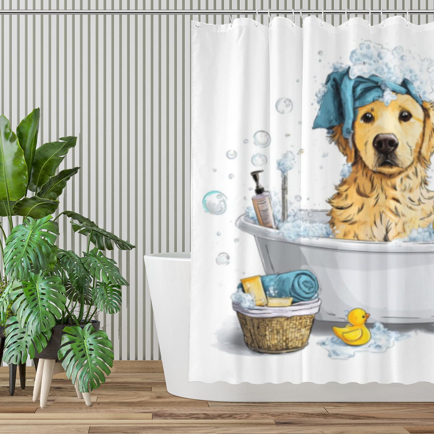Wordatu Cute Golden Retriever Kids Shower Curtain for Bathroom Decor Funny Animal Child Lovely Farmhouse Pet Footprint Fabric Waterproof Polyester 12 Hooks 72x72 Inches
