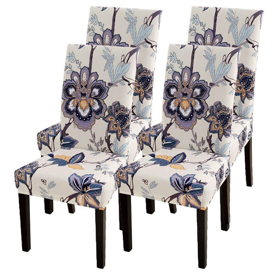 SearchI Dining Room Chair Covers Set of 4, Stretch Printed Floral Parsons Chair Slipcovers Spandex Removable Washable Kitchen Chair Protector Cover for Dining Room, Hotel, Ceremony (Beige+Flower)