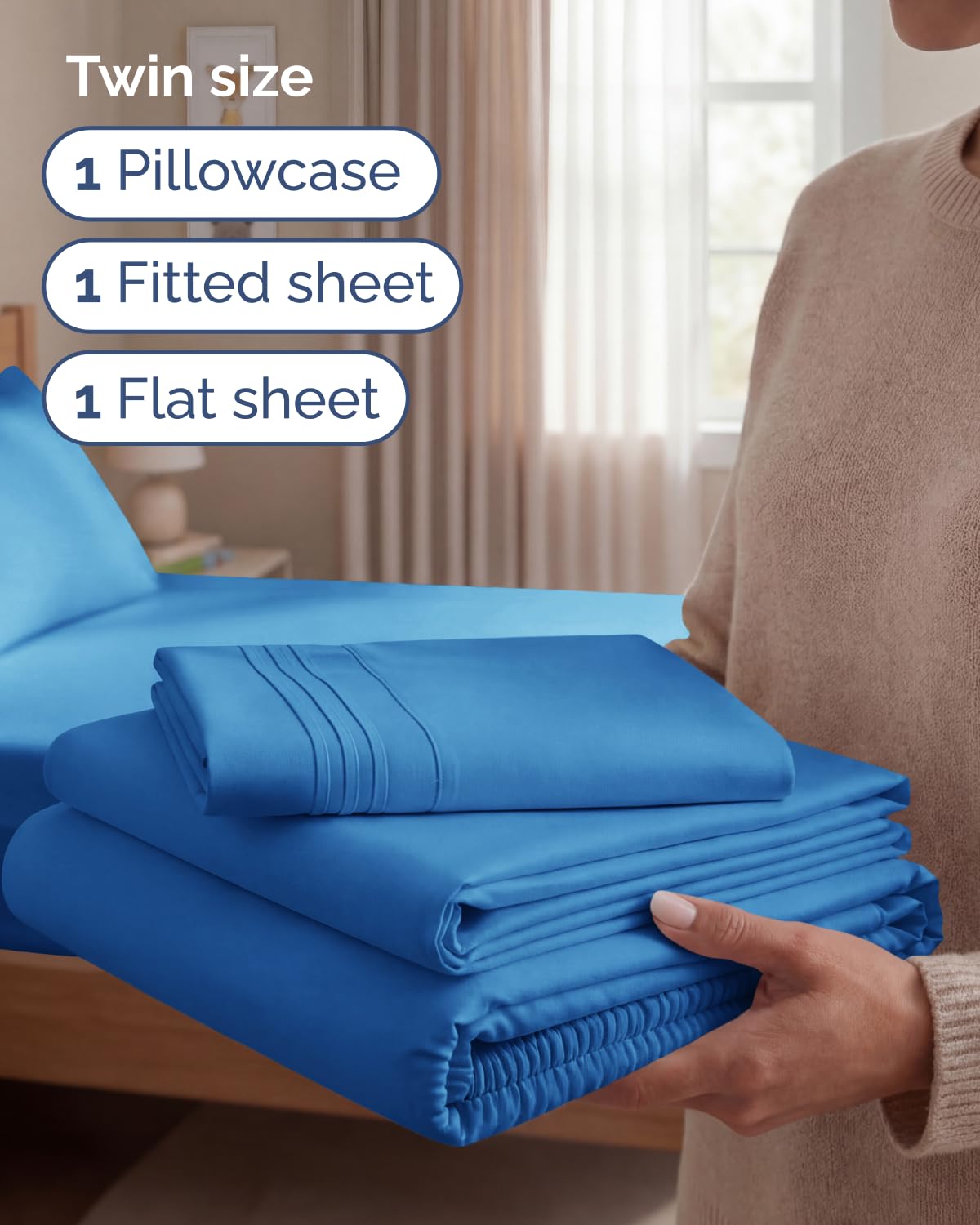 Twin Size 3 Piece Sheet Set - Comfy Breathable & Cooling Sheets - Hotel Luxury Bed Sheets for Women and Men - Deep Pockets, Easy-Fit, Soft and Wrinkle Free Sheets - Royal Blue Oeko-Tex Bed Sheet Set