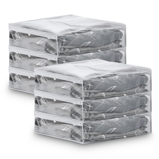 mekueeex 6 Pcs Clear Zippered Sweater Storage Bags with Zipper Plastic Sheet Organizer and Storage for Clothing Blankets Sheet Linen Bed Pillow Cube Organizer(16 x 12 x 4 Inch)