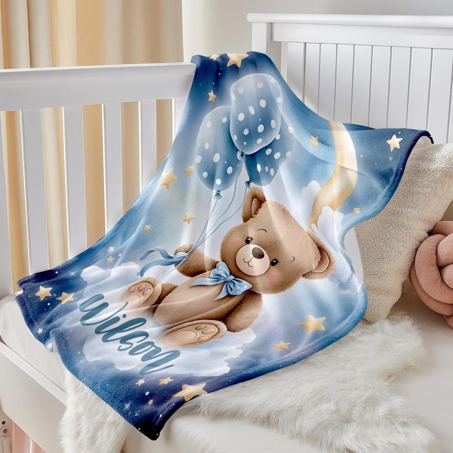 UJDUYSD Personalized Baby Blanket for Boys, Custom Baby Blanket with Name Super Soft Personalized Name Blankets for Kids, Custom Bear Blankets for Infant Toddler Gifts for Birthday